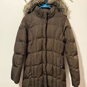 Eddie Bauer Ladies Long Down Parka, Size Small, Brown